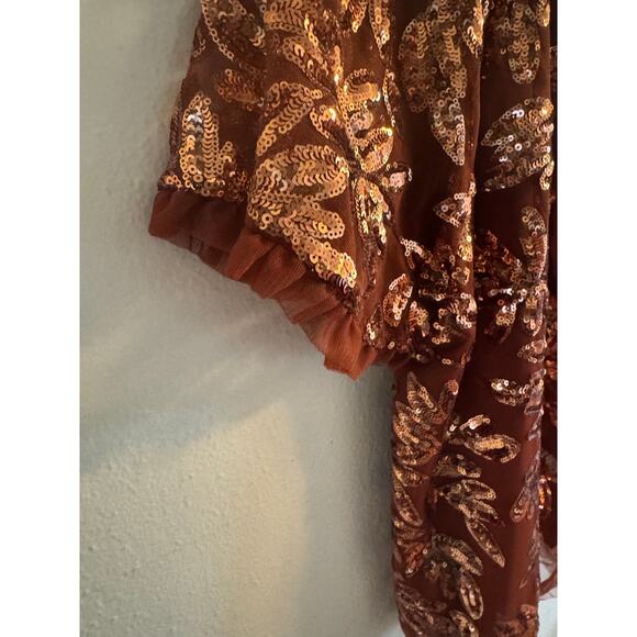Anthropologie brown sequin ruffle blouse - Picture 4 of 8
